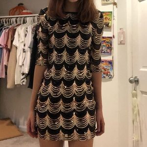 S Black mini dress with gold and silver sequins